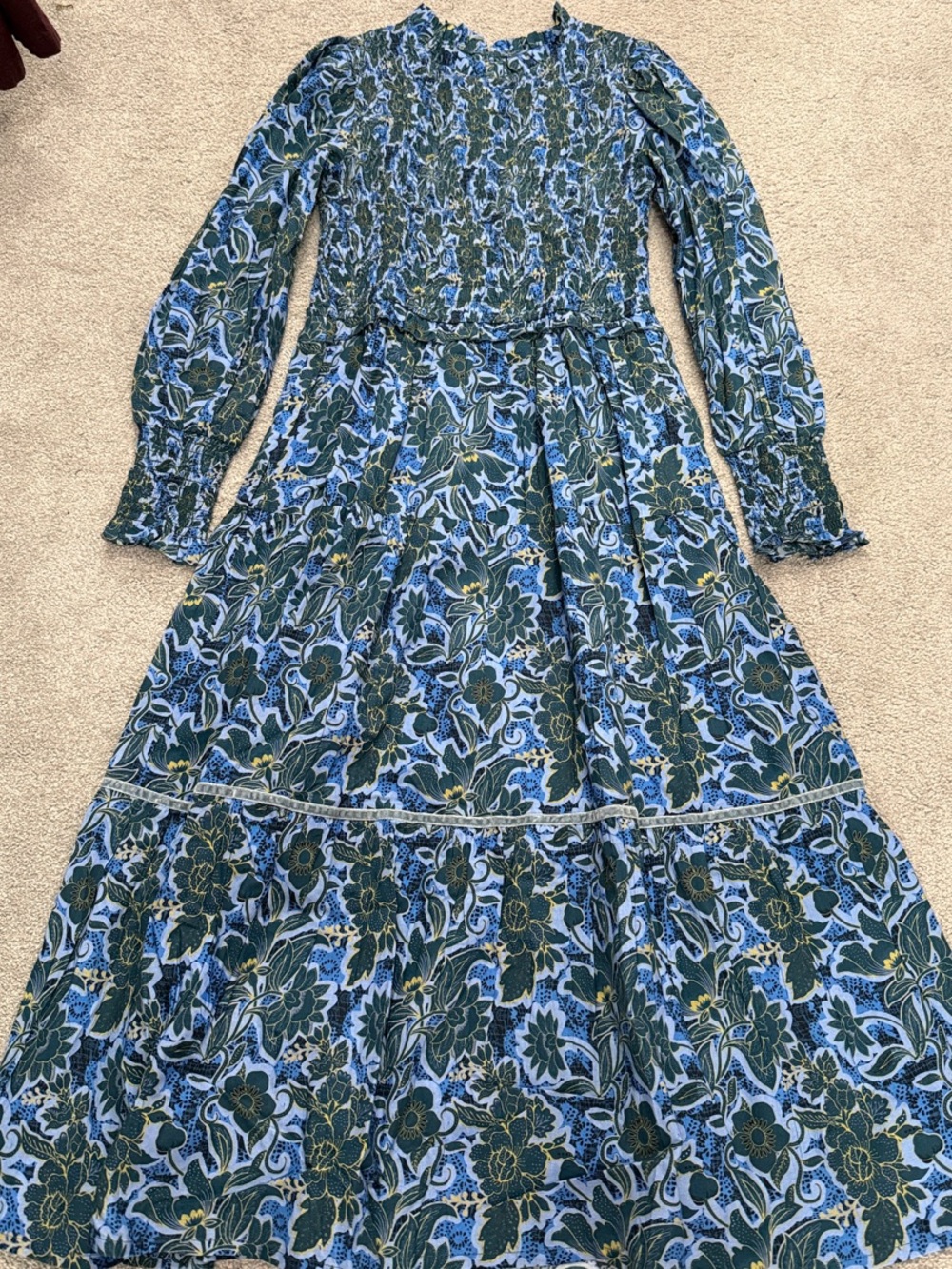 Floral Smocked Maxi Dress in Blue and Green